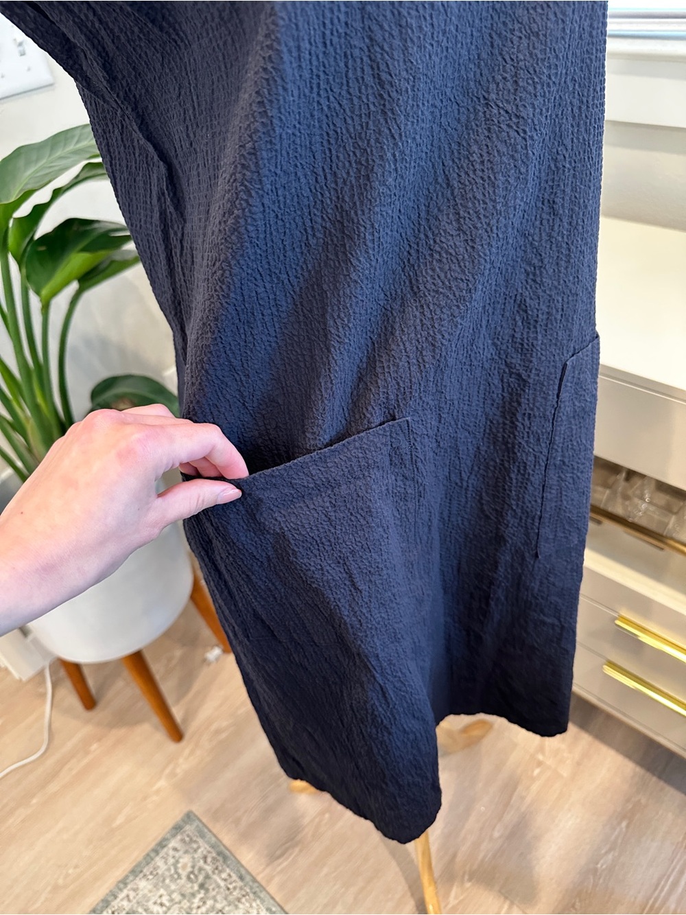 Eileen Fisher Organic Cotton Navy Textured Sleeveless Mini Shift Dress - Picture 3 of 9
